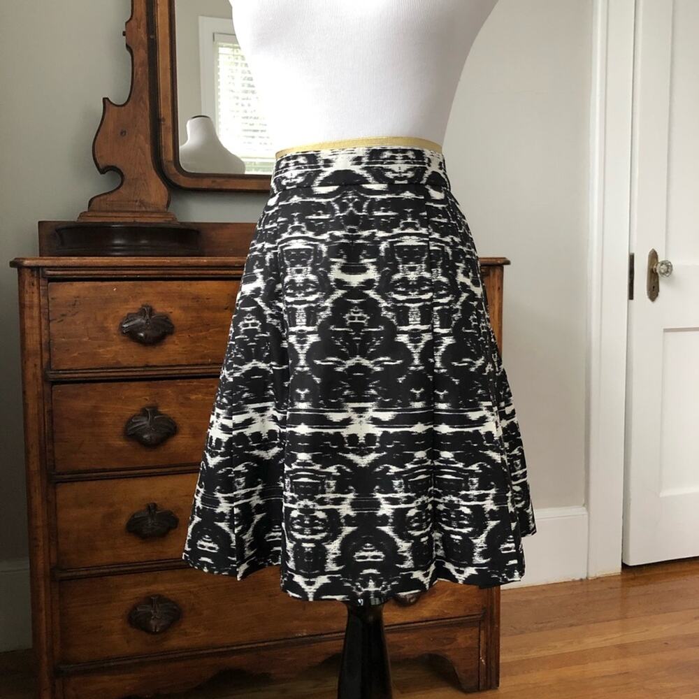 J. Crew Black and Cream Print Pleated Skirt, 6